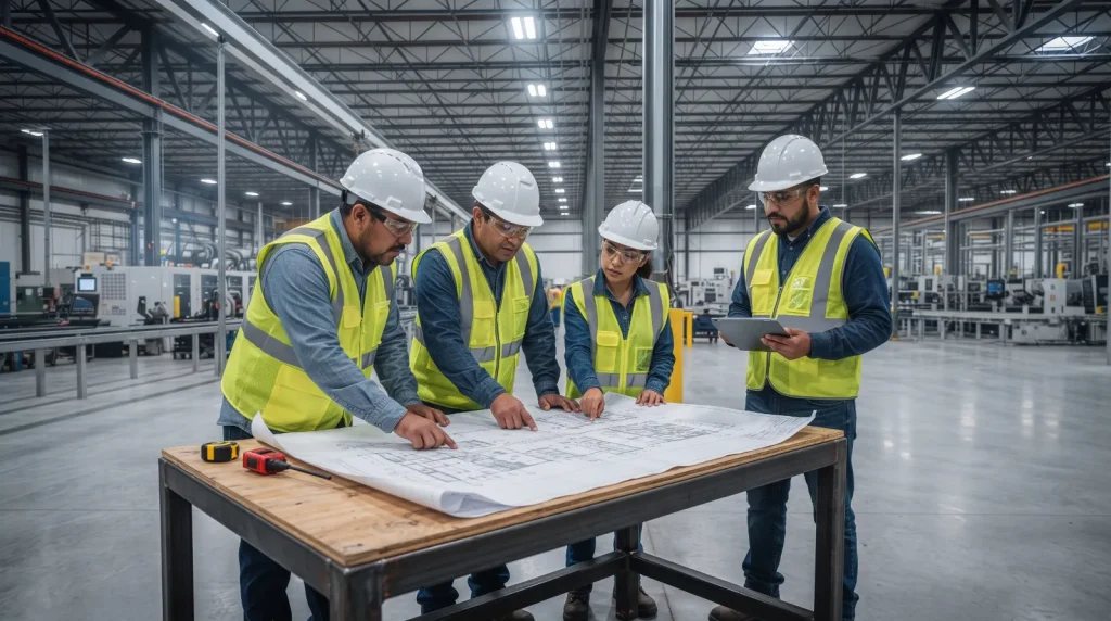 Equipo de SinGol revisando un proyecto de servicios industriales