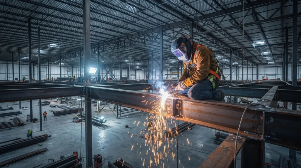 Soldadura estructural en vigas de una nave industrial